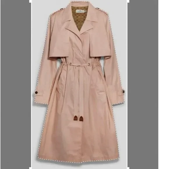 Coach Lightweight Pink overcoat Trench coat blush cotton drawstring Sz S - Picture 5 of 10